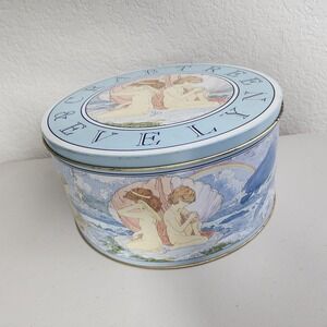 VTG 1988 Crabtree & Evelyn Large Round Tin Cherubs Ocean Dolphins Sea Turtles